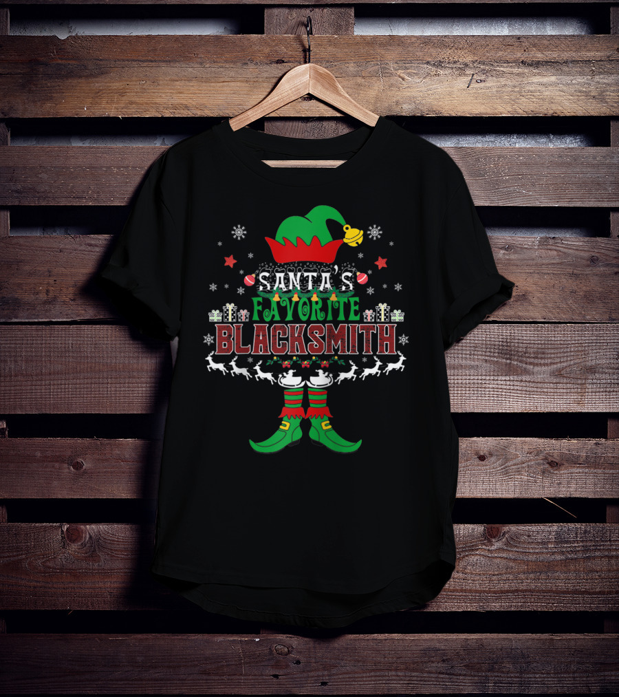 Santa's Favorite Blacksmith Elf Xmas Reindeer And Gifts T-Shirt