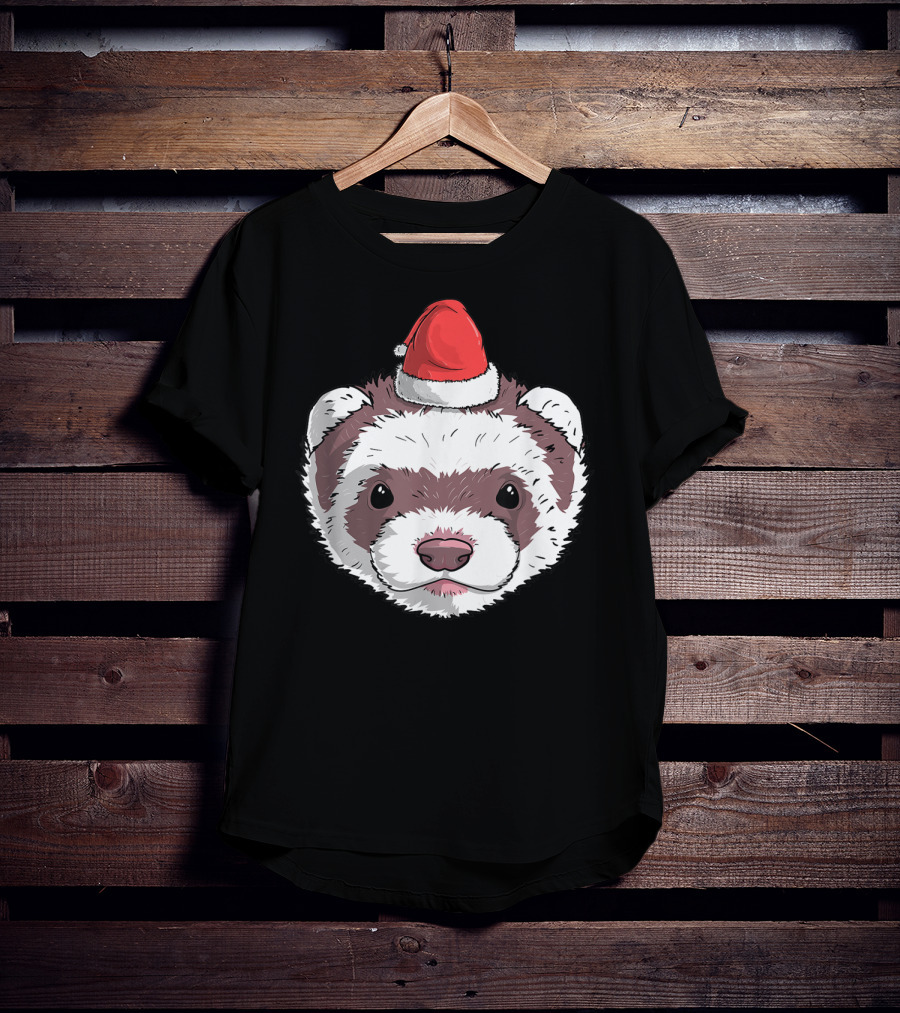 Ferret Santa Claus Hat Christmas Holiday Festive Headwear T-Shirt