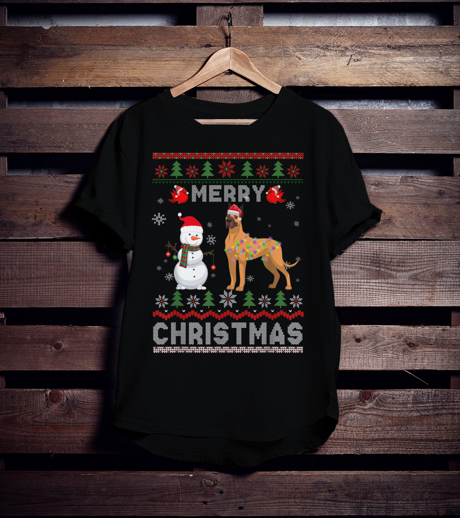 Merry Christmas Funny Xmas Great Dane Dog Snowman T-Shirt