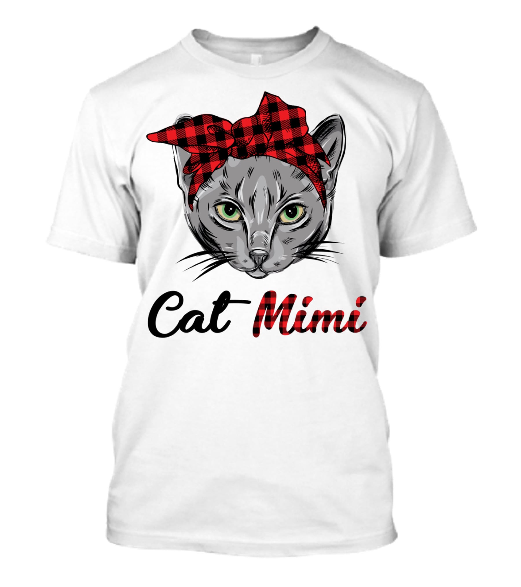 Grandma Pet Outfit Cat Mimi Buffalo Plaid Headband T-Shirt