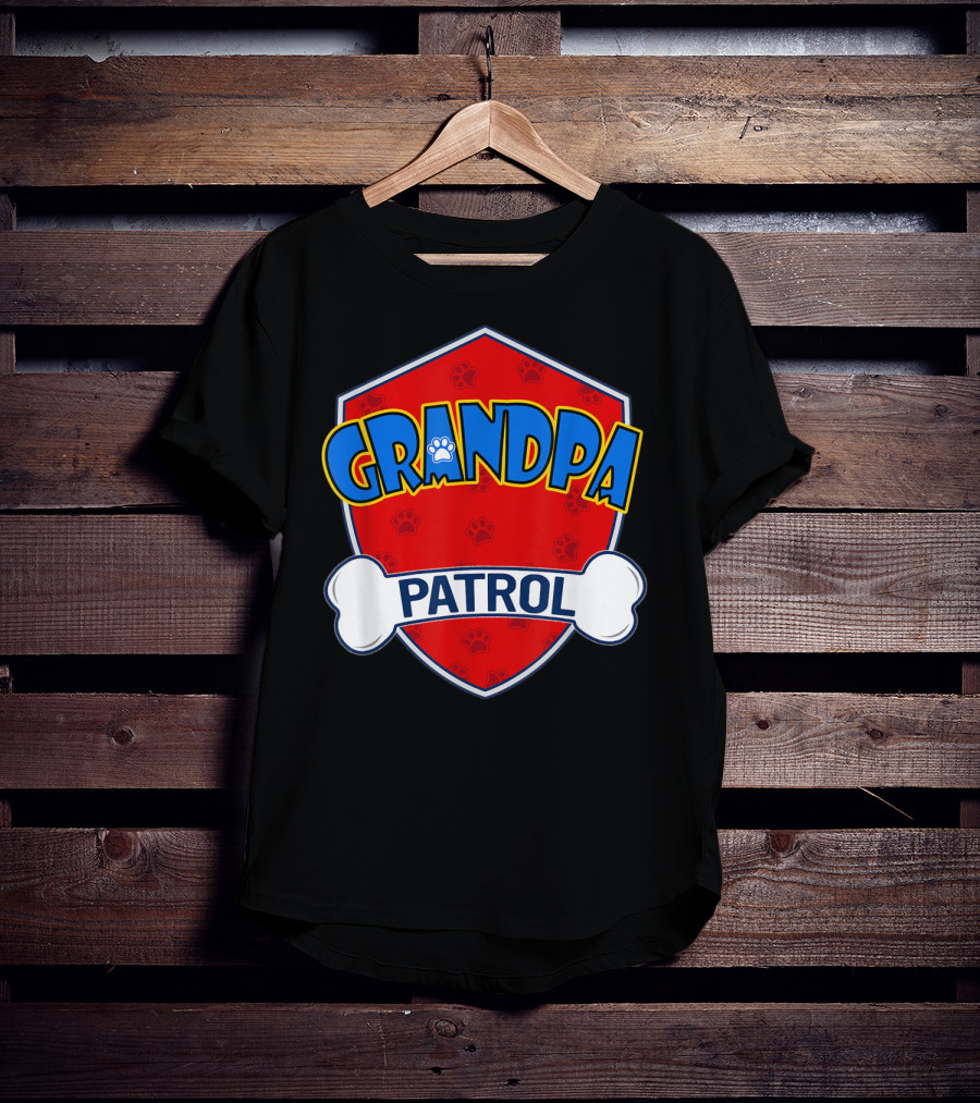 Grandpa Patrol Shield With Pawprint Bone T-Shirt