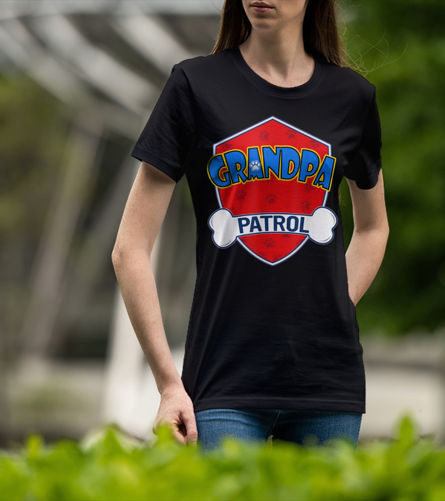 Grandpa Patrol Shield With Pawprint Bone T-Shirt
