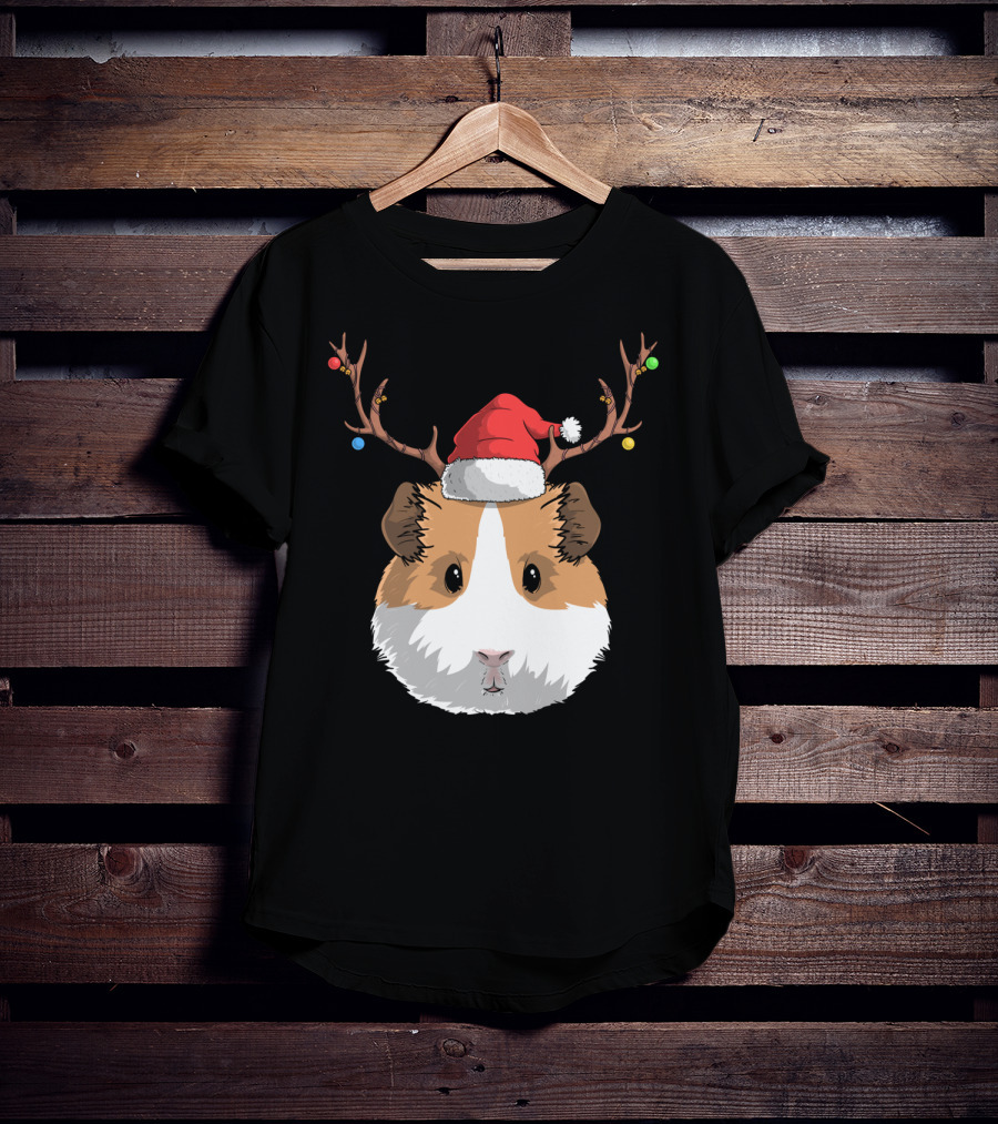 Santa Claus Hat Guinea Pig Reindeer Christmas Holiday T-Shirt