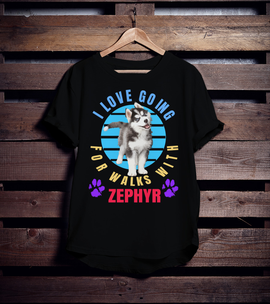 I Love Going For Walks With Zephyr Pomsky Paws T-Shirt