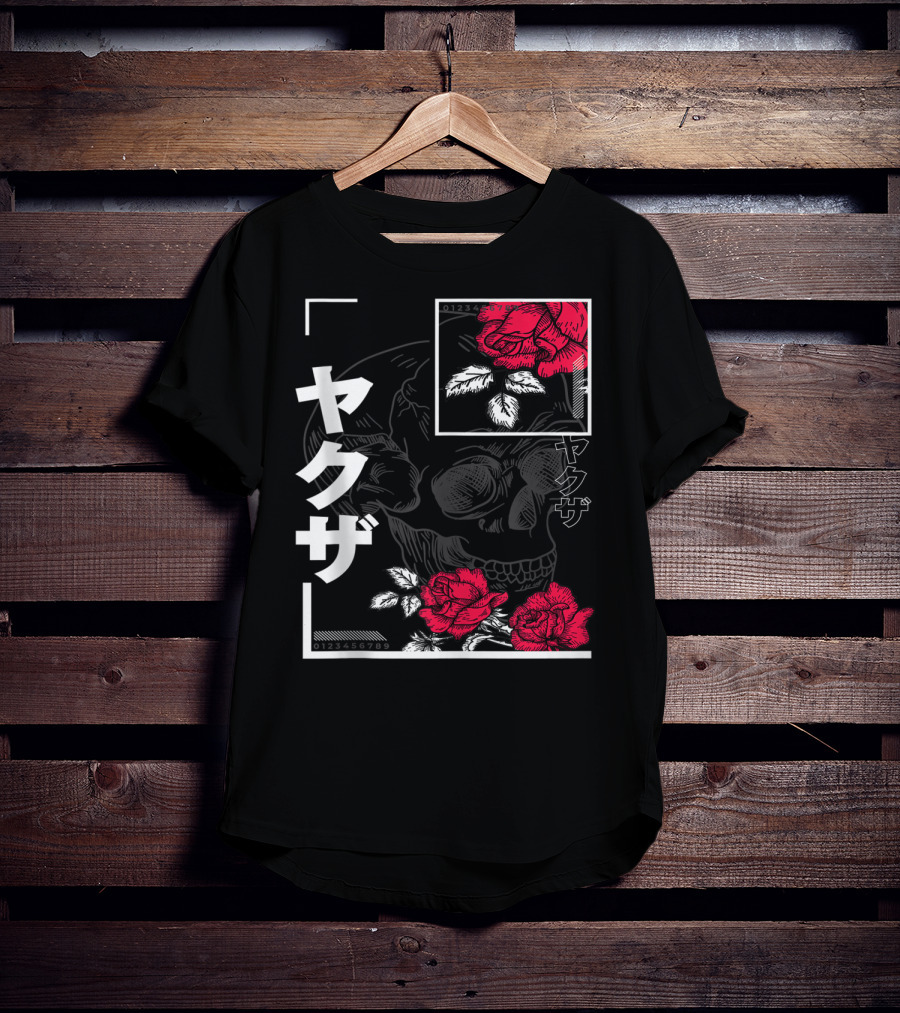 Urban Yakuza Skull And Red Roses T-Shirt