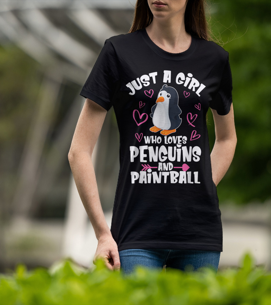 Just A Girl Who Loves Penguins And Paintball Hearts Arrow T-Shirt
