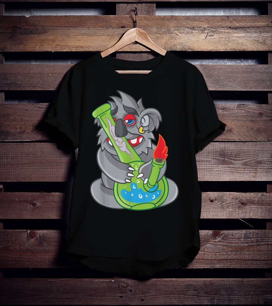 Koala Smoking Weed Cannabis Stoner Marihuana Bong Cartoon T-Shirt