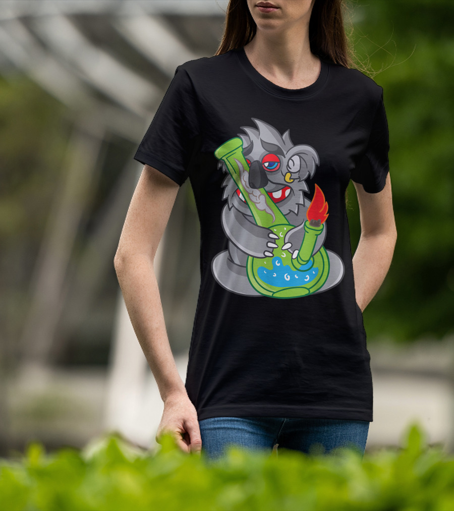 Koala Smoking Weed Cannabis Stoner Marihuana Bong Cartoon T-Shirt