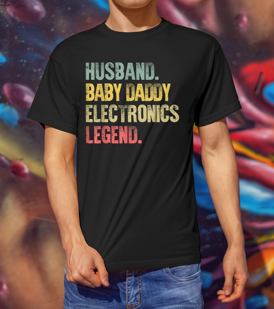 Husband Baby Daddy Electronics Legend Mens Funny Vintage T-Shirt