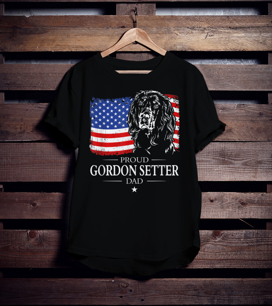 Proud Gordon Setter Dad With American Flag T-Shirt