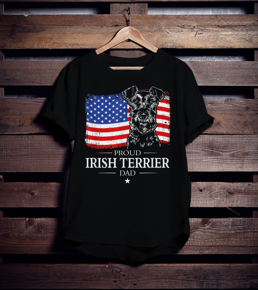 Proud Irish Terrier Dad With American Flag Background T-Shirt