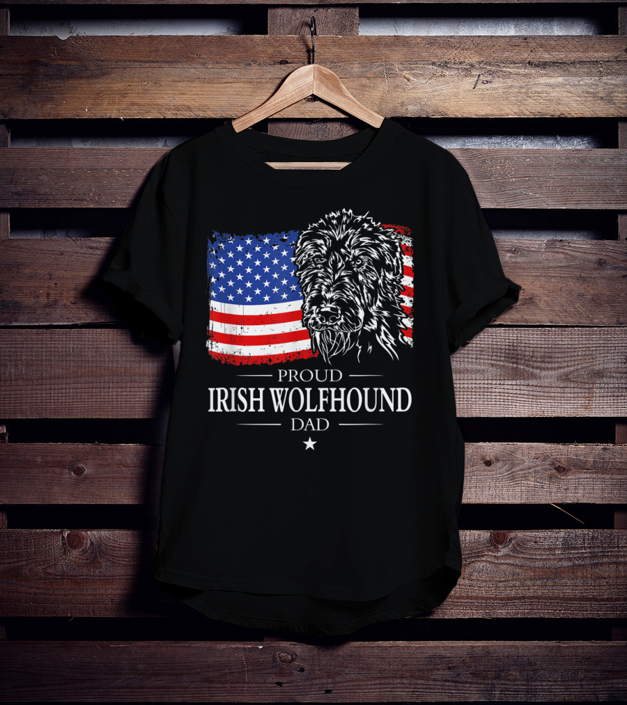 Proud Irish Wolfhound Dad American Flag T-Shirt