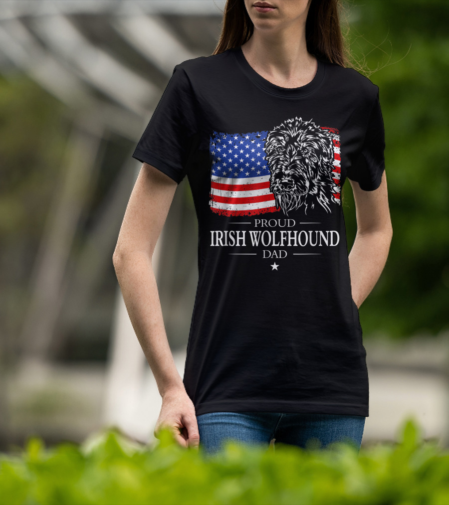 Proud Irish Wolfhound Dad American Flag T-Shirt