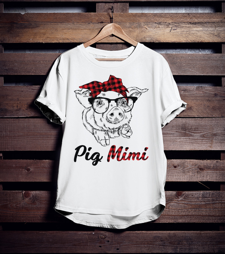 Pig Mimi Glasses Checkered Bow T-Shirt