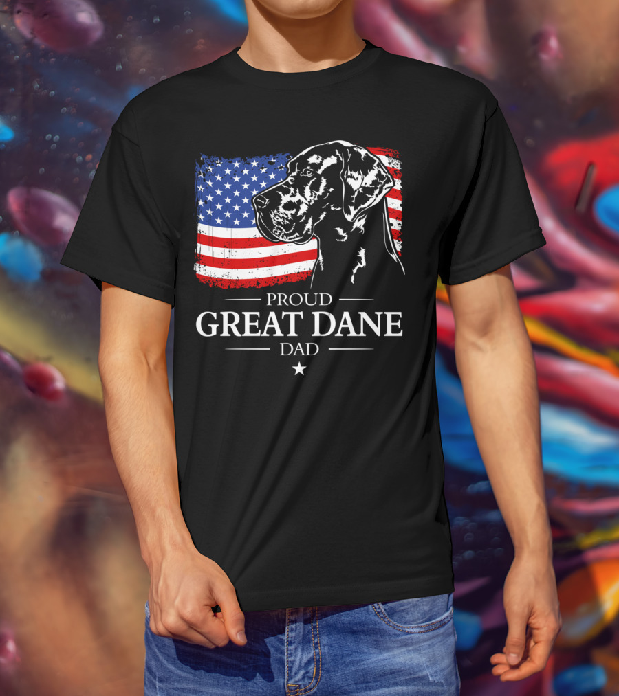 Proud Great Dane Dad American Flag Patriotic T-Shirt