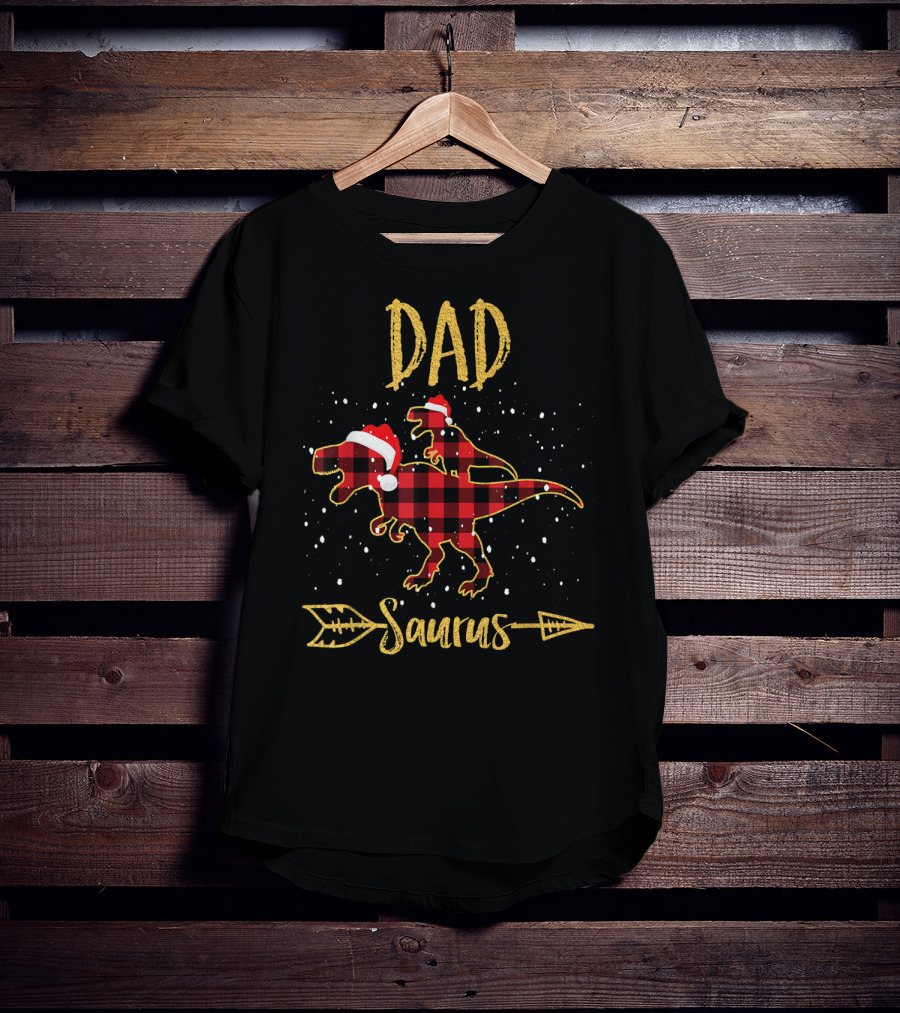 Dad Saurus Red Plaid Dinosaur With Santa Hat T-Shirt