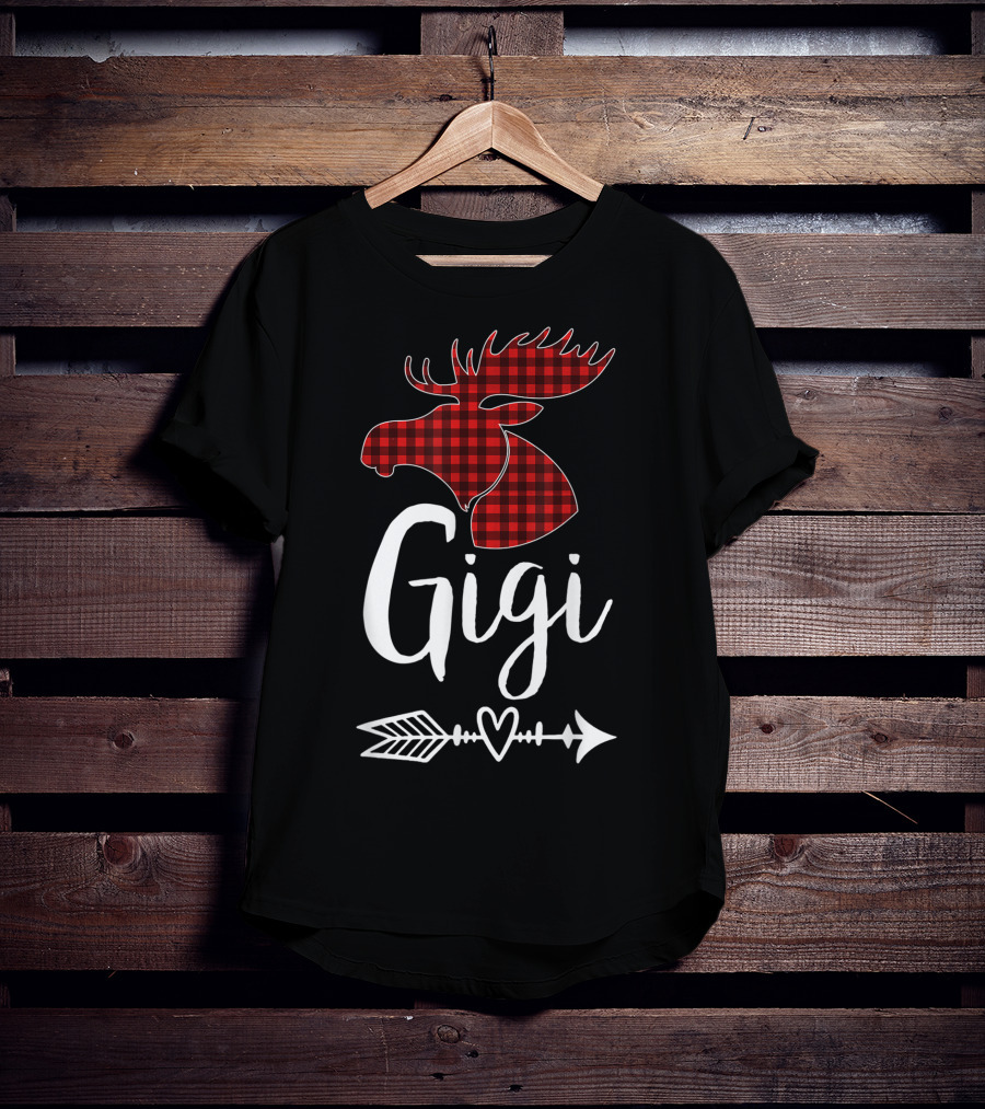 Gigi Red Plaid Moose Arrow Heart T-Shirt