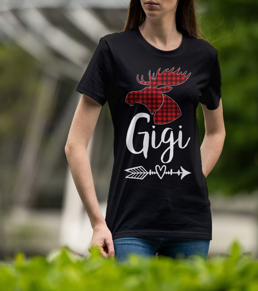 Gigi Red Plaid Moose Arrow Heart T-Shirt