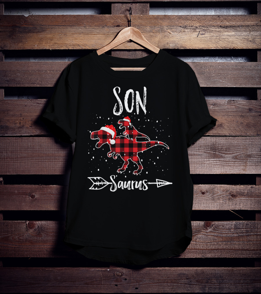 Son Saurus Red Plaid Santa Dinosaur T-Shirt
