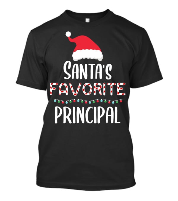 Santa's Favorite Principal Christmas Hat And Lights T-Shirt
