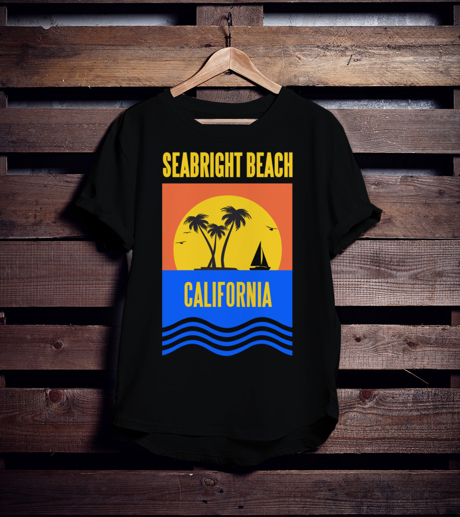 Seabright Beach California Sunset Palm Trees Sailboat Vacation T-Shirt