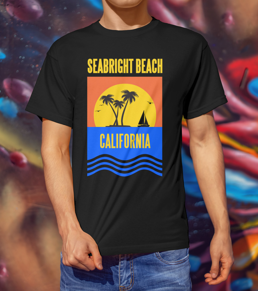 Seabright Beach California Sunset Palm Trees Sailboat Vacation T-Shirt