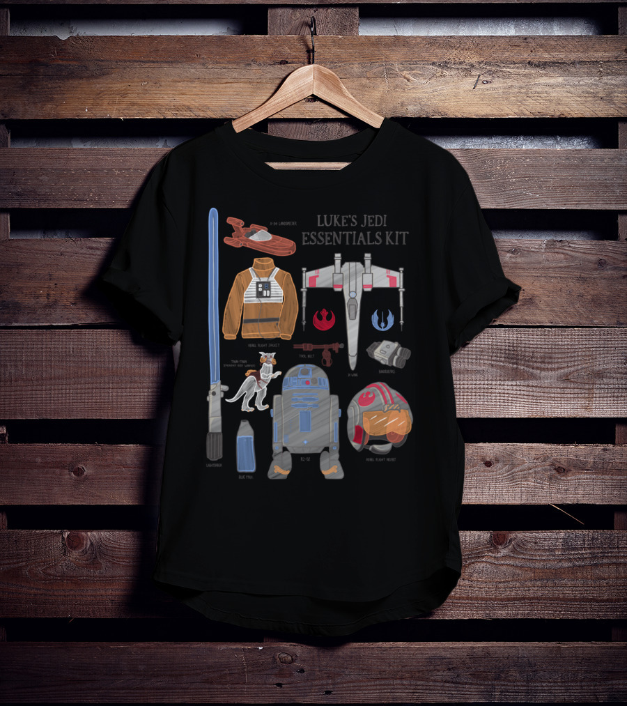Star Wars Luke's Jedi Essentials Kit Landspeeder Rebel Flight Jacket X-Wing Starfighter Lightsaber Tauntaun Rebel Helmet R2-D2 T-Shirt
