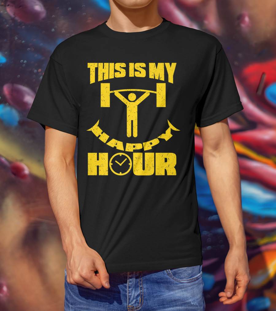 This Is My Happy Hour Weightlifting Workout Clock T-Shirt