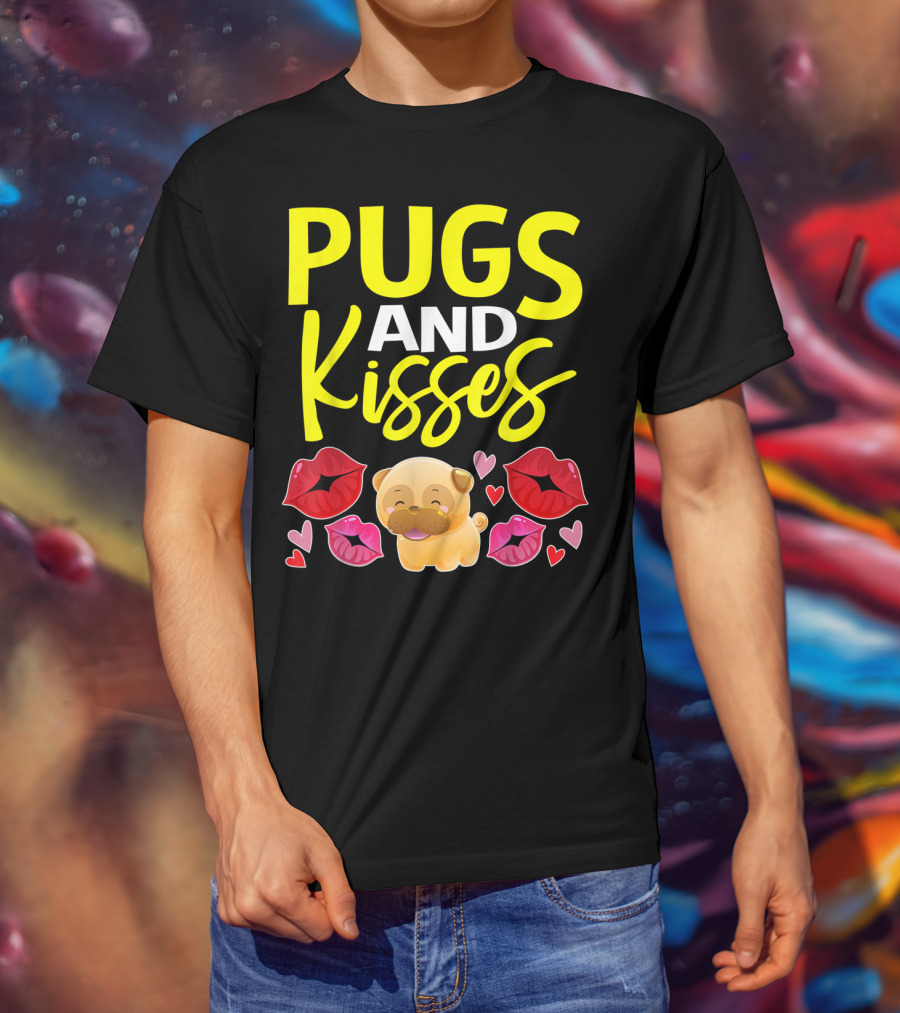 Pugs And Kisses Valentine For Girls Pug Lovers T-Shirt