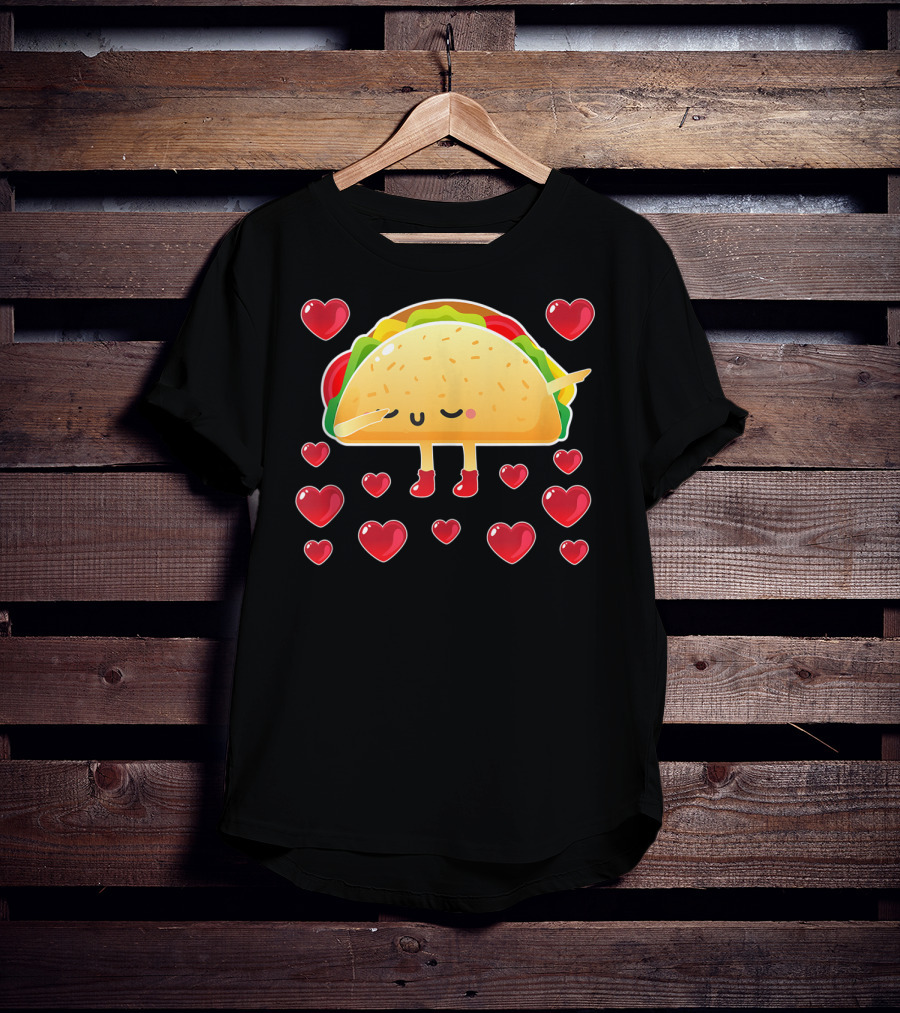 Valentine Hearts Taco Emoji For Girls And Men Taco Lovers T-Shirt
