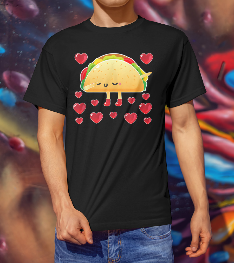 Valentine Hearts Taco Emoji For Girls And Men Taco Lovers T-Shirt