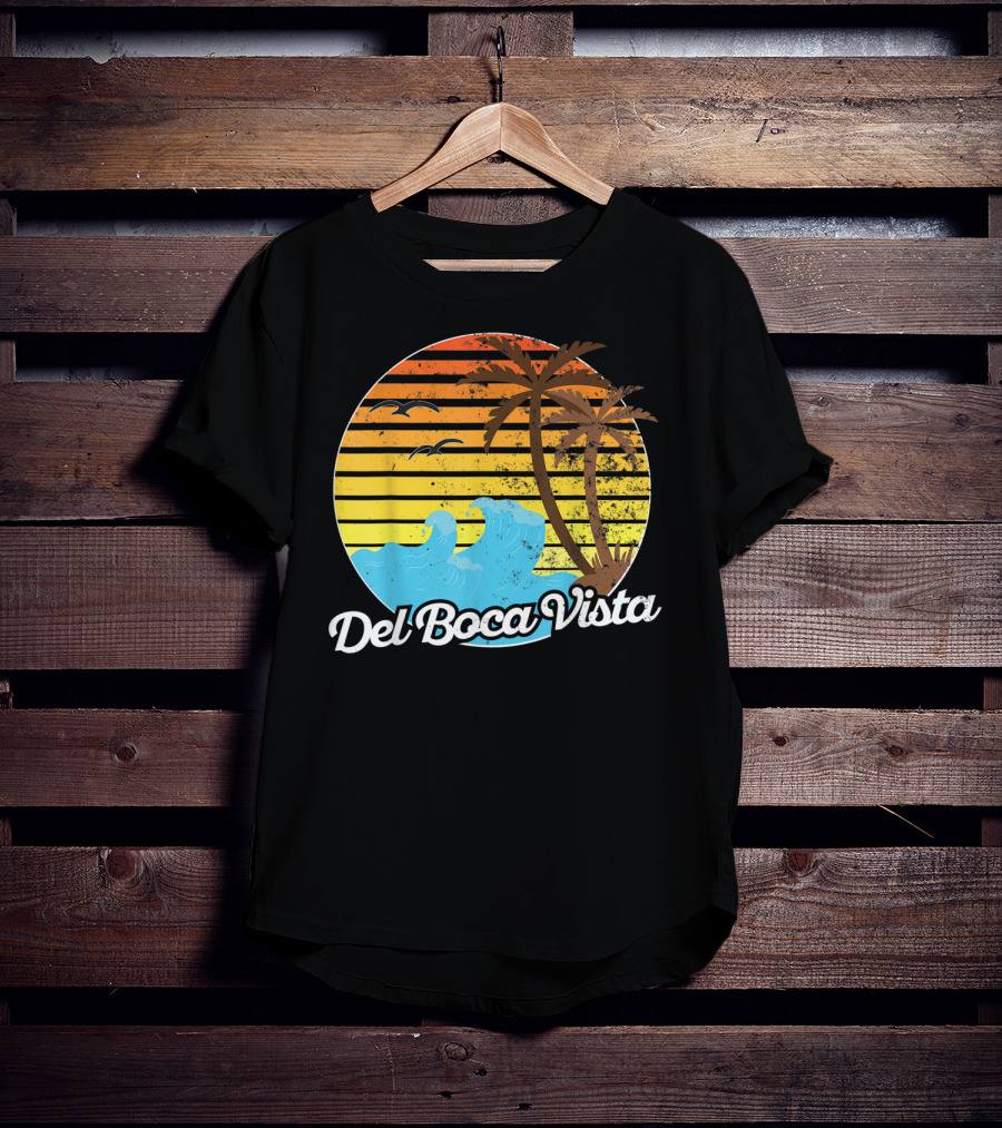 Del Boca Vista Vintage Palm Sunset Waves Florida T-Shirt
