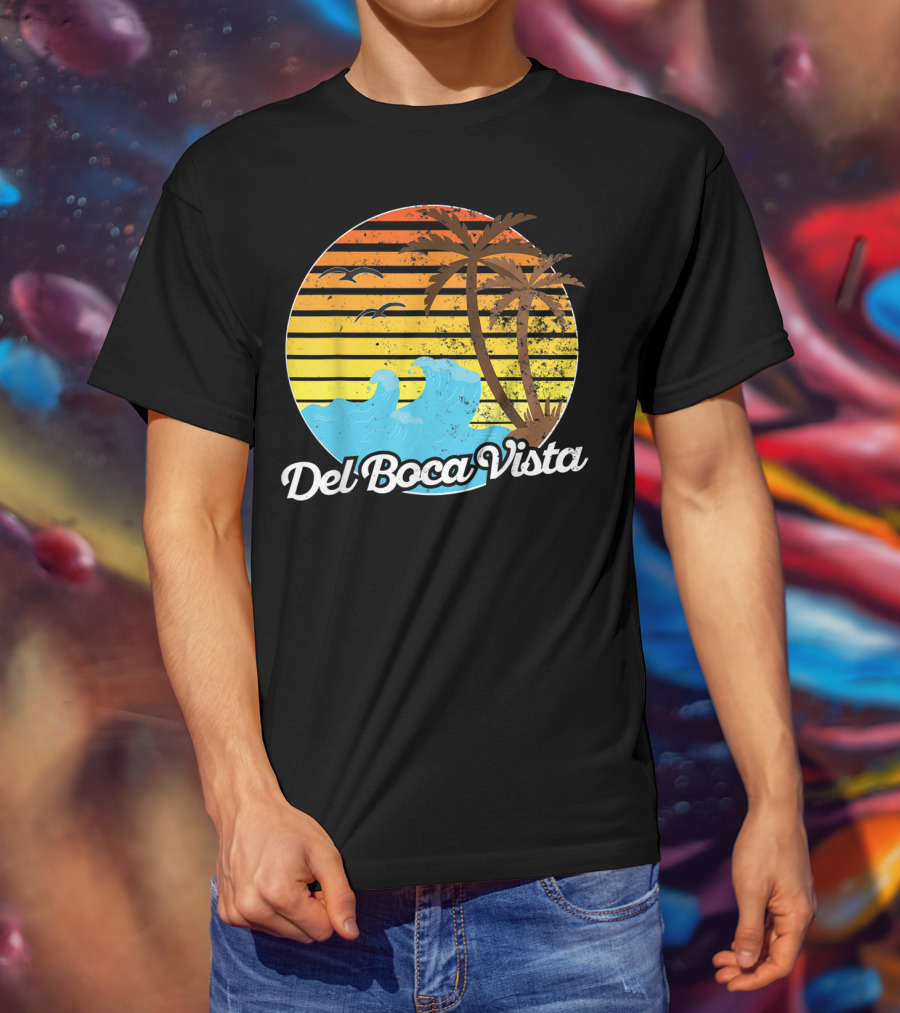 Del Boca Vista Vintage Palm Sunset Waves Florida T-Shirt