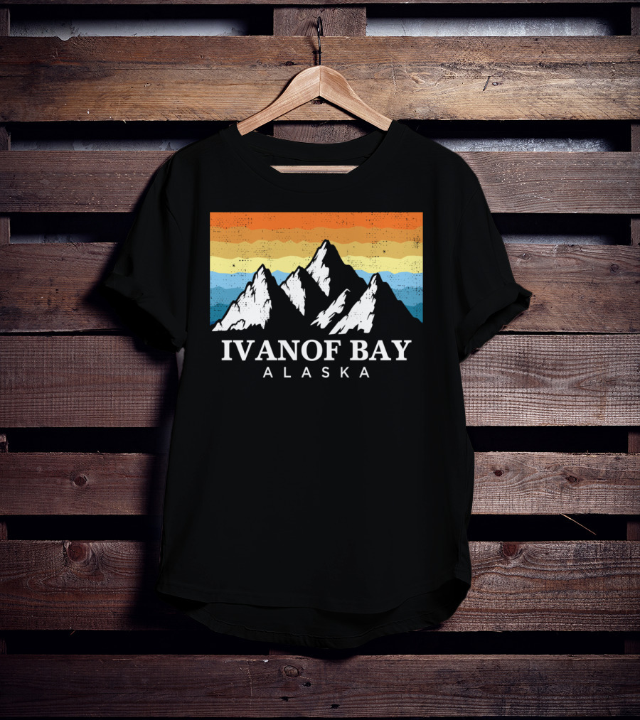 Ivanof Bay Alaska Vintage Mountain Hiking Retro Sunset T-Shirt
