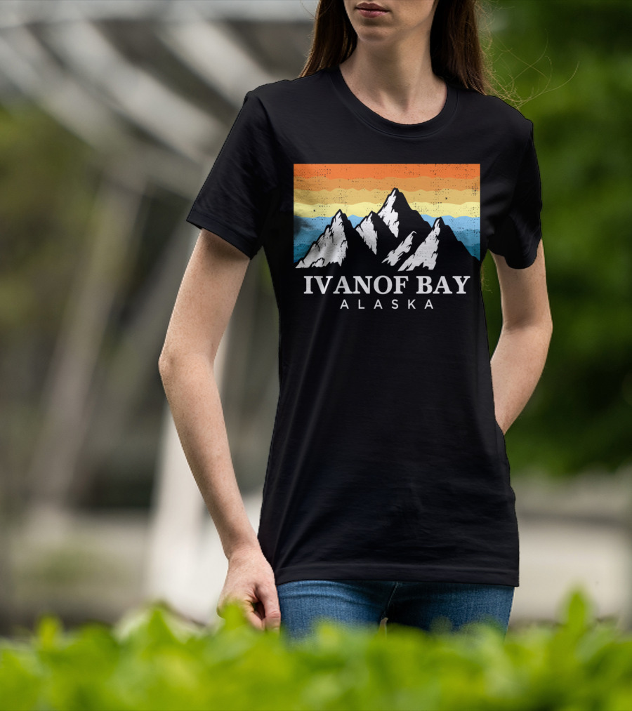 Ivanof Bay Alaska Vintage Mountain Hiking Retro Sunset T-Shirt