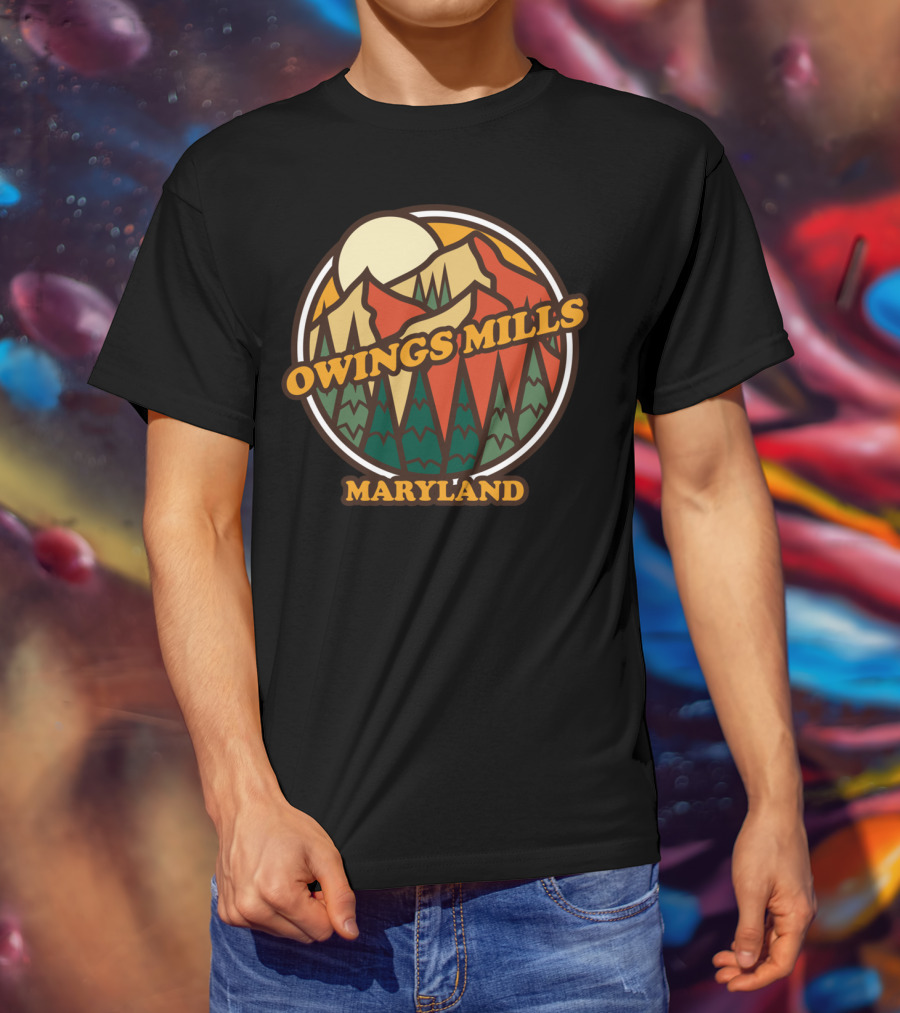 Owings Mills Maryland Vintage Mountain Hiking Forest Scene T-Shirt