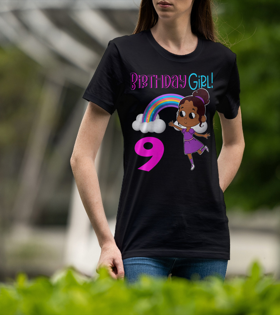 Birthday Girl 9 African American Rainbow Purple Dress T-Shirt