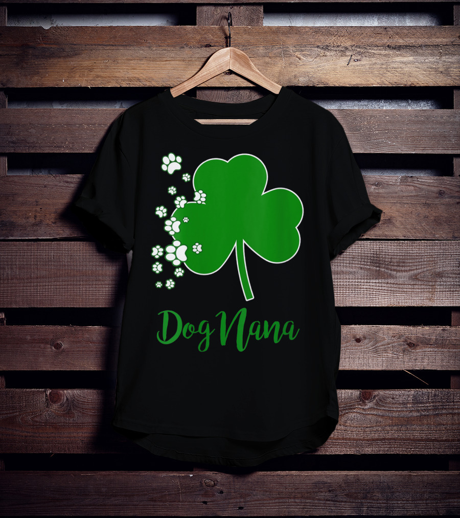 Dog Nana Irish Shamrock With Paw Prints T-Shirt