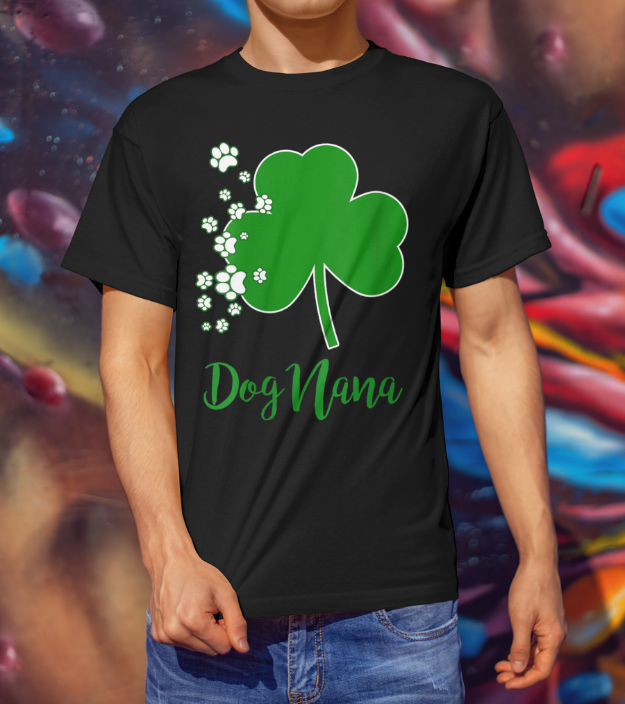 Dog Nana Irish Shamrock With Paw Prints T-Shirt