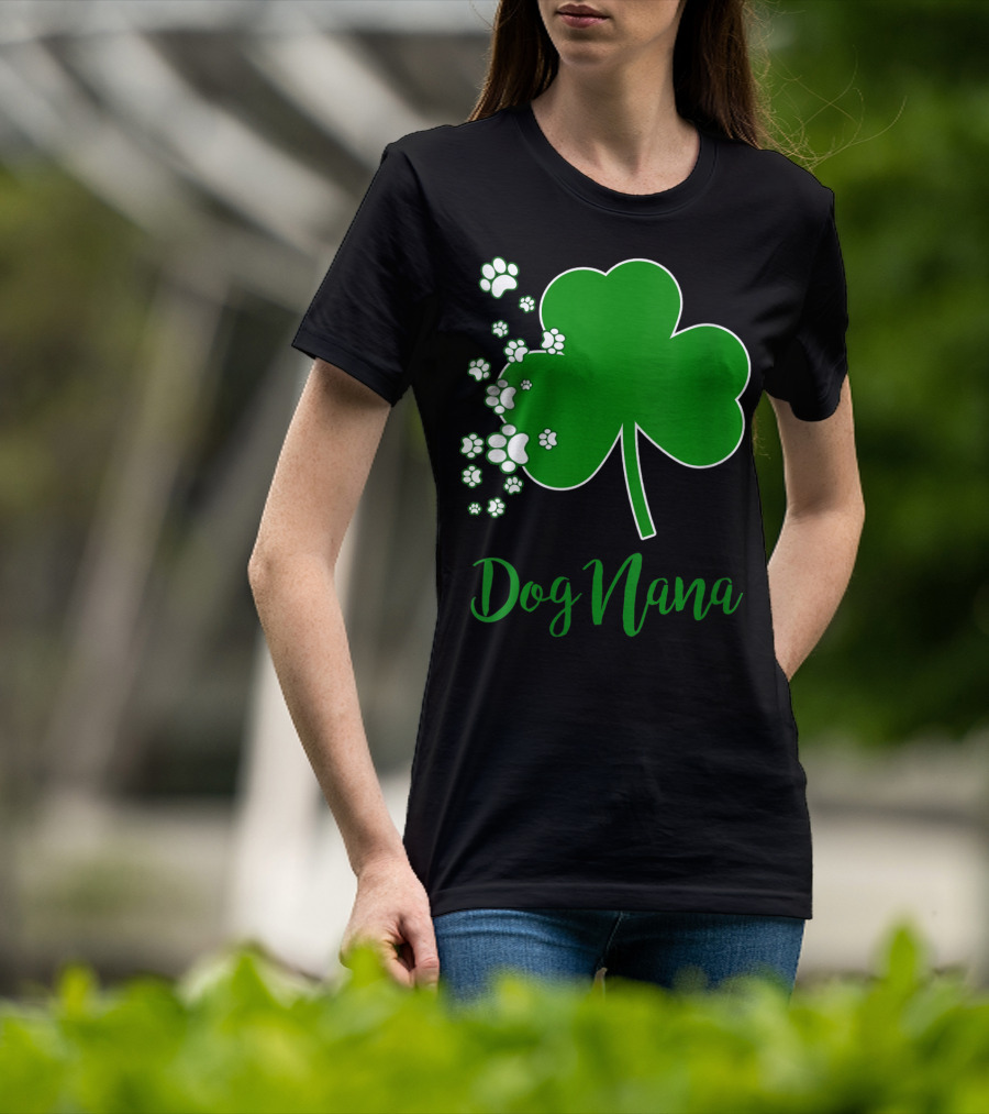 Dog Nana Irish Shamrock With Paw Prints T-Shirt