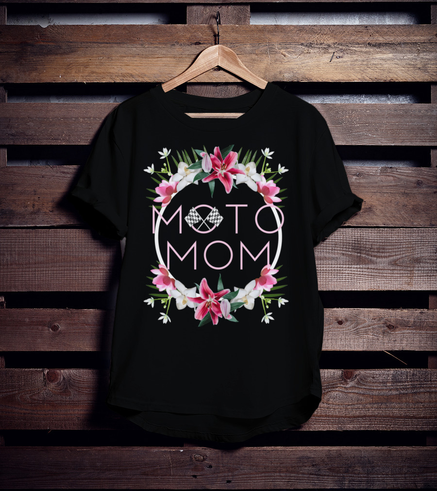 Moto Mom Floral Checkered Motocross T-Shirt