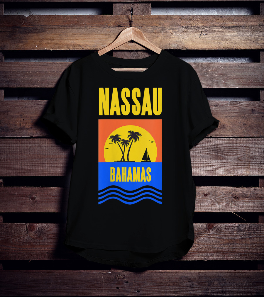 Nassau Bahamas Sunset Palm Trees And Sailboat Ocean Waves T-Shirt