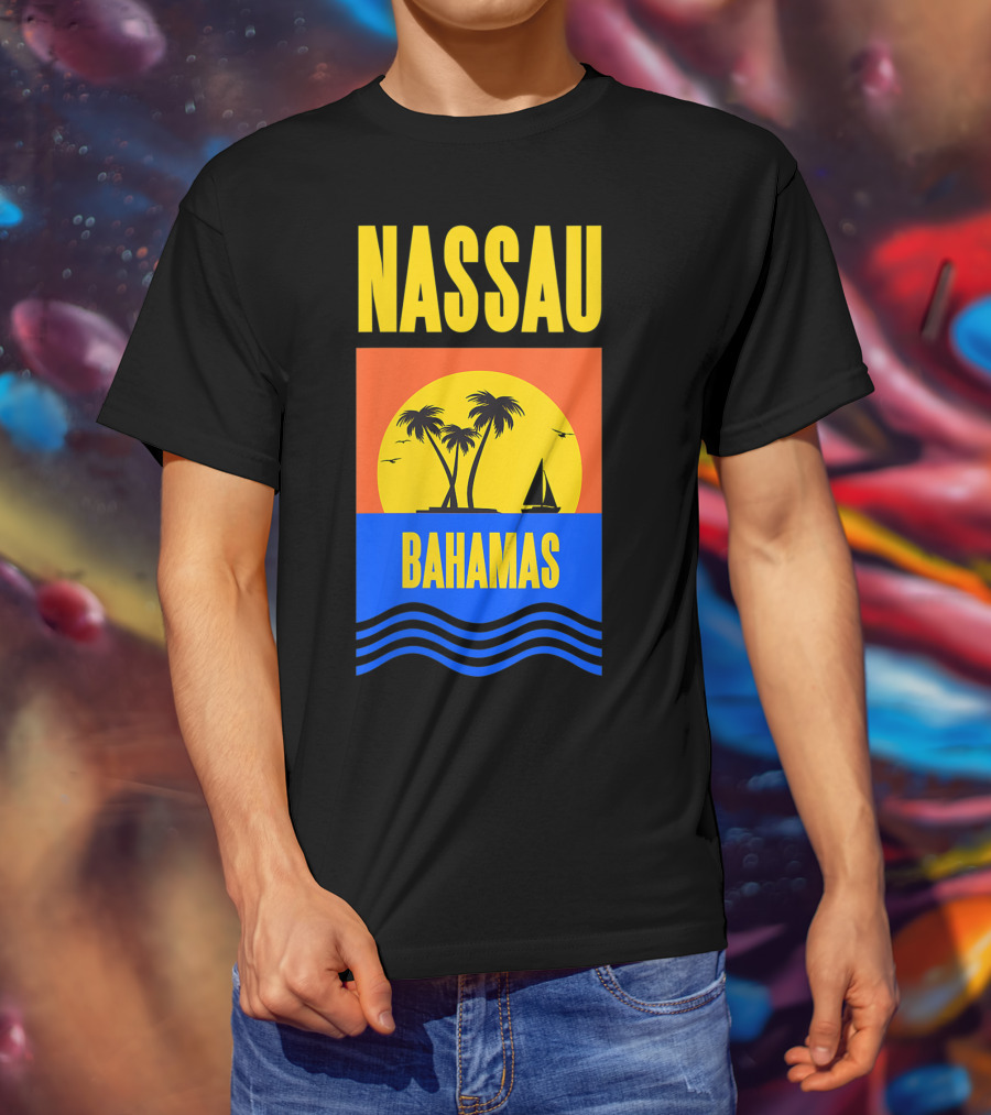 Nassau Bahamas Sunset Palm Trees And Sailboat Ocean Waves T-Shirt