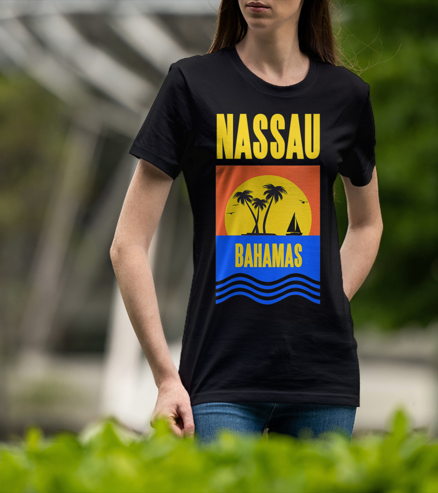 Nassau Bahamas Sunset Palm Trees And Sailboat Ocean Waves T-Shirt