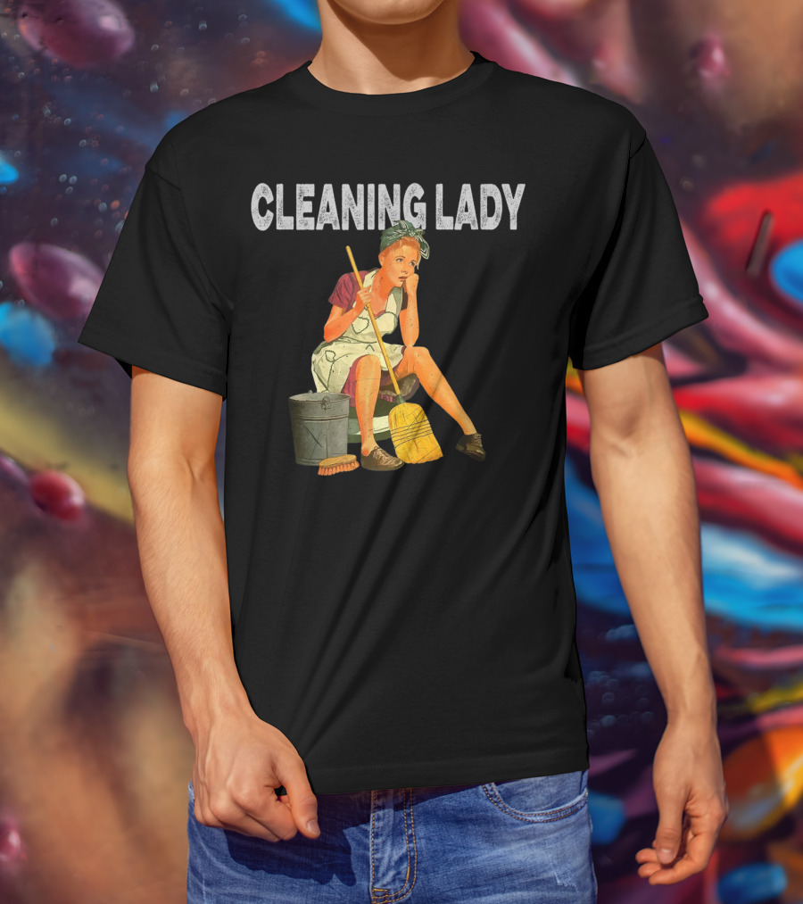 1950S Vintage Cleaning Lady With Broom And Bucket T-Shirt