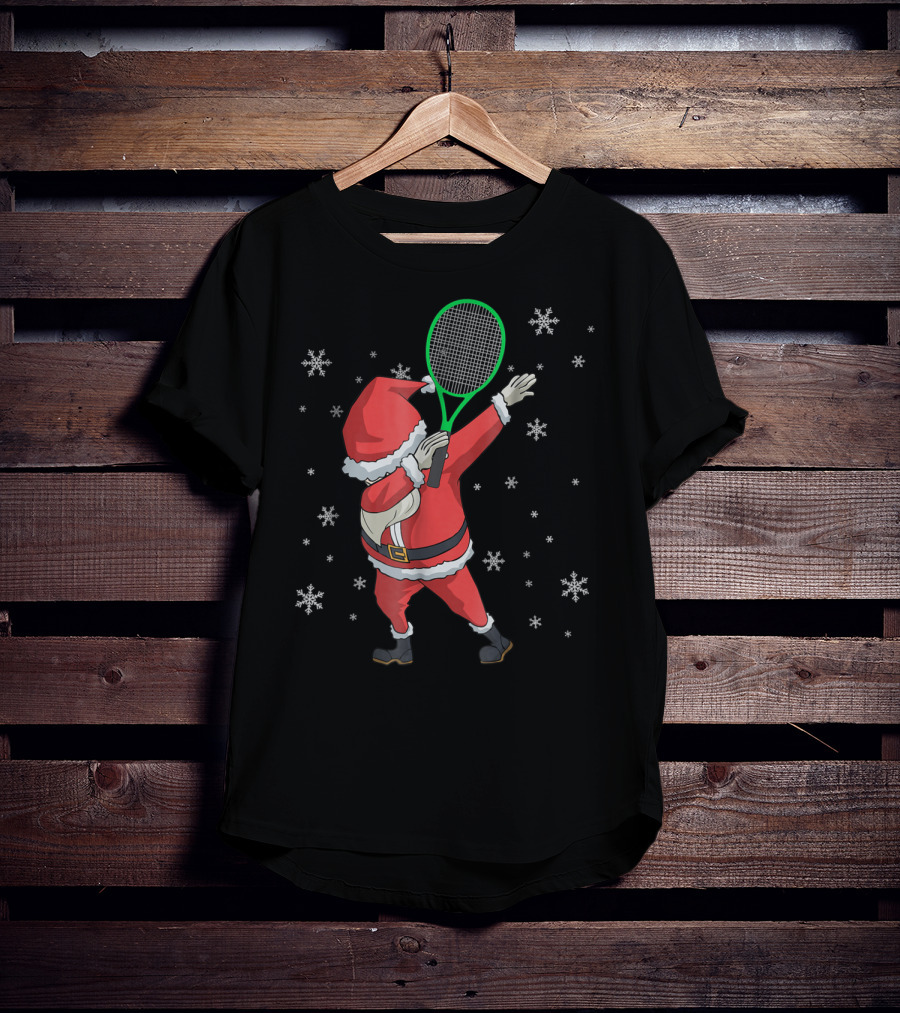 Dabbing Santa Claus With Tennis Racket And Snowflakes T-Shirt