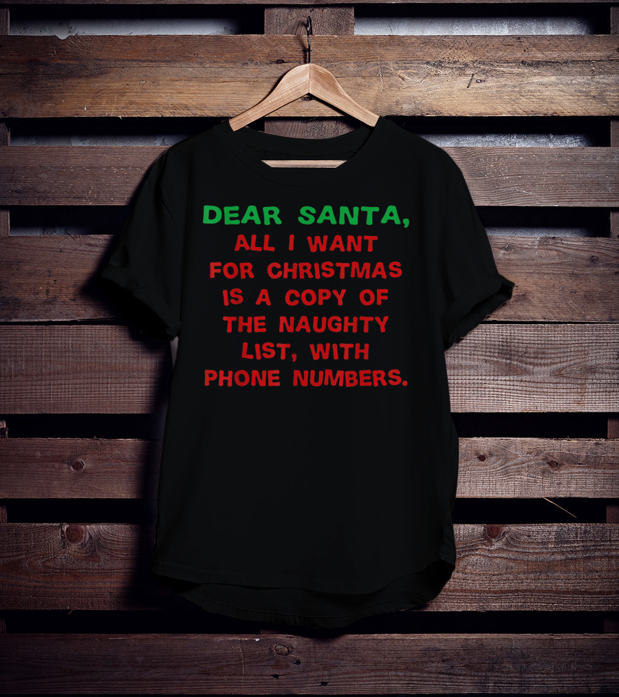 Dear Santa All I Want For Christmas Is A Copy Of The Naughty List With Phone Numbers T-Shirt