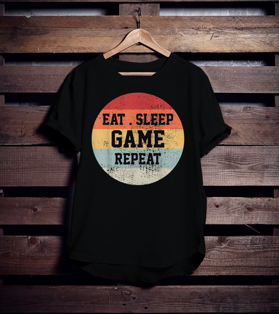 Eat Sleep Game Repeat Vintage Retro Stripes T-Shirt