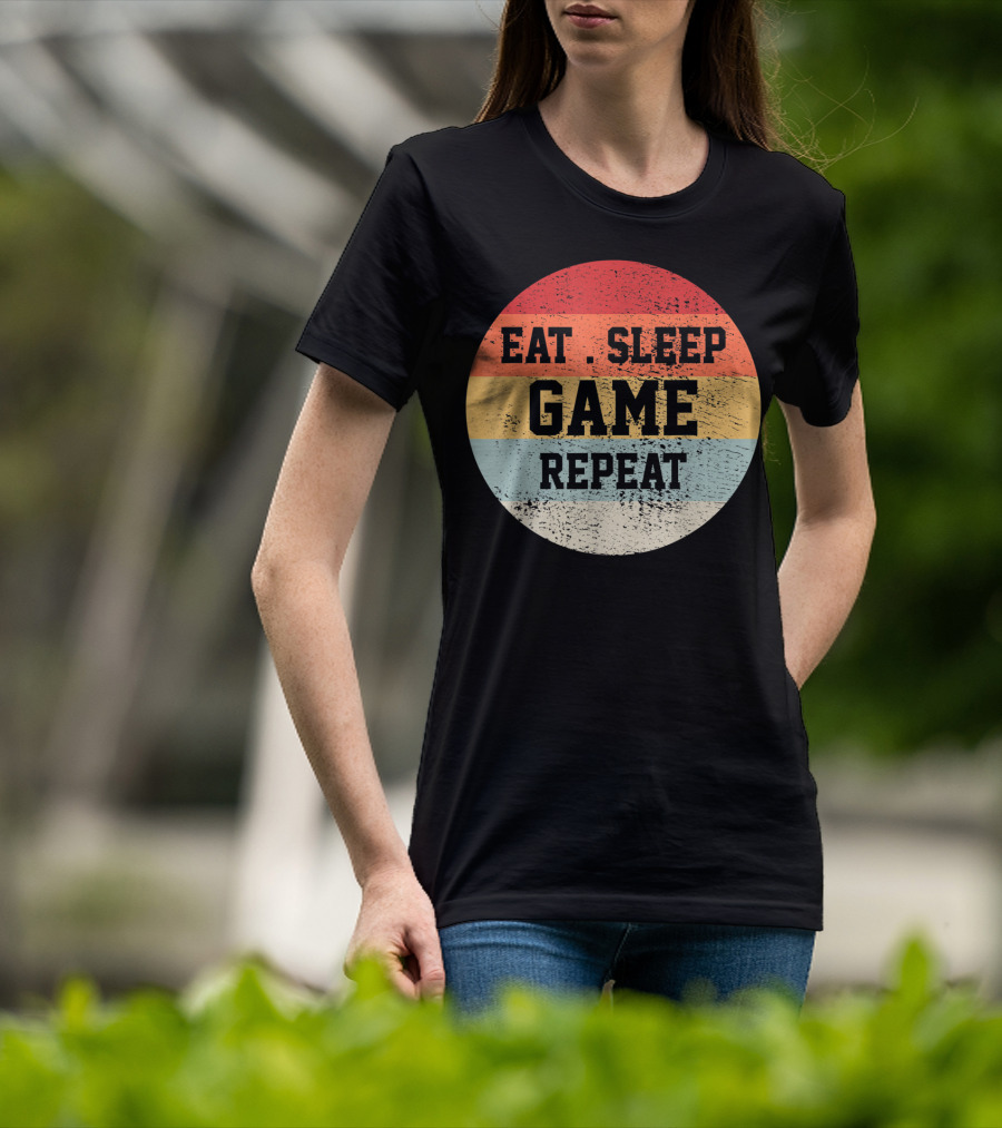 Eat Sleep Game Repeat Vintage Retro Stripes T-Shirt