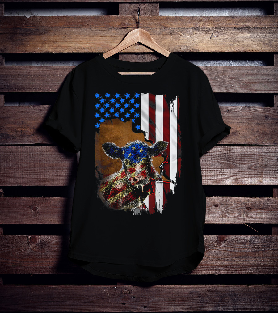 Heifer American Flag Farmer Cow Cattle July 4 T-Shirt